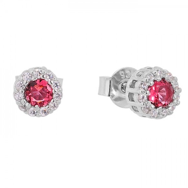 Γυναικεία σκουλαρίκια ασημένια 925° prince silvero ροζέτα με κόκκινα και λευκά ζιργκόν
