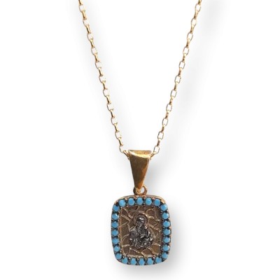 Γυναικείο Prince Silvero κολιέ ασημι 925 επιπλατινωμενο  χρυσο  με  σχεδιο παναγια με πετρες ζιργκον 45cm 5D-0677