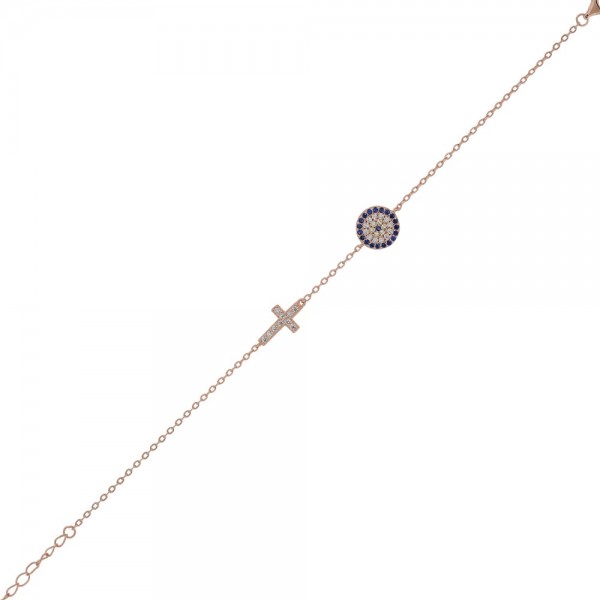 Γυναικείο ασημένιο 925 βραχιολι prince silvero rose στοχος σταυρος ζιργκον