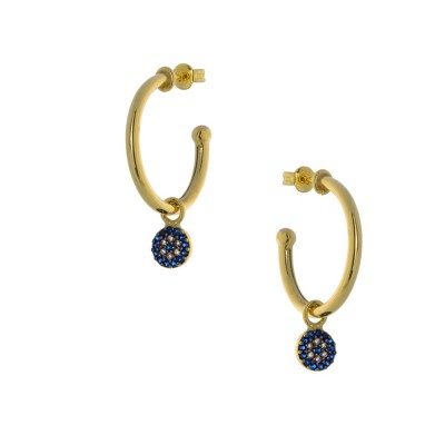 Γυναικεία σκουλαρίκια ασημένια 925° prince silvero gold κρικος μικρος στοχος κρεμαστος blue sapphire+λευκα ζιργκον