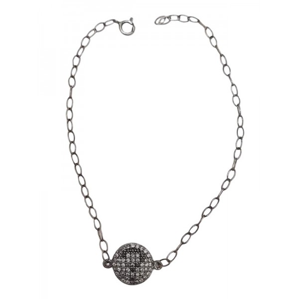 Γυναικείο βραχιόλι Prince silvero ασήμι 925 με μοτίφ ένα ερωτηματικό με μαύρες πέτρες ζιργκόν και λευκές γύρω-γύρω
