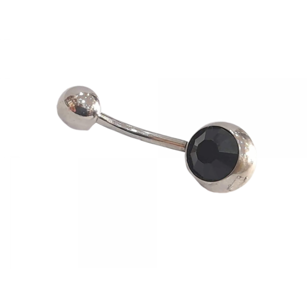 BD JEWELERY Piercing ατσάλι 316-L σκουλαρίκια αφαλού με κρύσταλλο μαυρο 2,5cm BD-1018