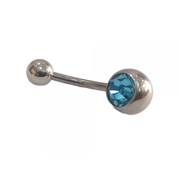 BD JEWELERY Piercing ατσάλι 316-L σκουλαρίκια αφαλού με κρύσταλλο γαλαζιο 2,5cm BD-1019