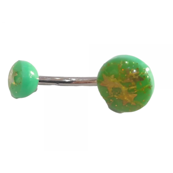 BD JEWELERY Piercing ατσάλι 316-L σκουλαρίκια αφαλού πρασινο με αστερια 2,5cm BD-1023