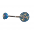 BD JEWELERY Piercing ατσάλι 316-L σκουλαρίκια αφαλού μπλε με αστερια 2,5cm BD-1024