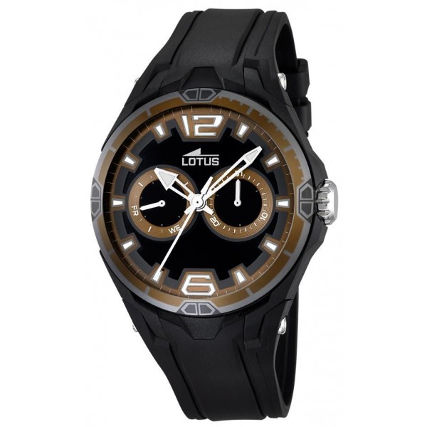 Lotus Men's Quartz Watch with Black Dial Analogue Display and Black Rubber Strap 18184/5