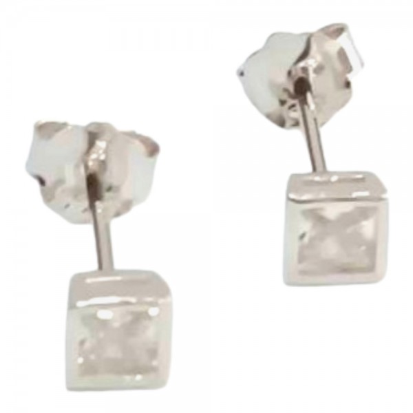 Ασημένια σκουλαρίκια καρφωτα Prince silvero Ασημι μονοπετρο λευκη πετρα 3mm