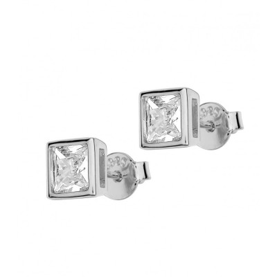 Σκουλαρίκια Prince silvero Μονόπετρα Τετράγωνα Σε Ασήμι 925 Με Επιπλατίνωμα Και Λευκές Πέτρες Ζιργκόν 1A-SC238-1