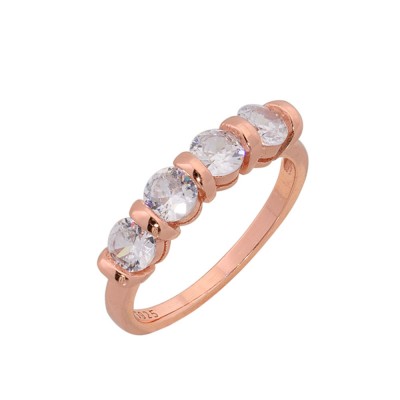 Γυναικειο χειροποιητο ασημενιο δαχτυλιδι 925 Prince silvero ροζ χρυσο με 4 λευκα ζιργκον 1a-rg162-2