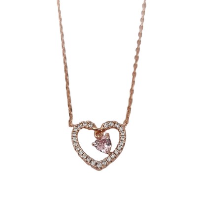 Γυναικειο ασημενιο κολιε 925 Prince silvero ροζ gold καρδια με λευκα ζιργκον 1ta-kd064-2b
