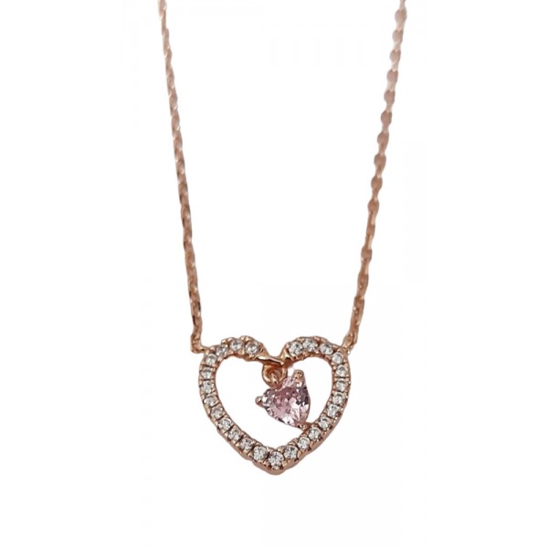 Γυναικειο ασημενιο κολιε 925 Prince silvero ροζ gold καρδια με λευκα ζιργκον 1ta-kd064-2b