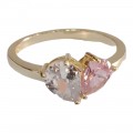 Δαχτυλιδι ασημενιο Prince silvero χρυσο με διπλη πετρα δακρυ λευκο και ροζ