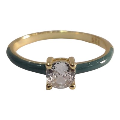 Δαχτυλίδι Prince Silvero Μονόπετρο ασήμι 925 Με Επιπλατίνωμα με πρασινο σμαλτο και πετρα ζιργκον 2ZK-RG113-3E