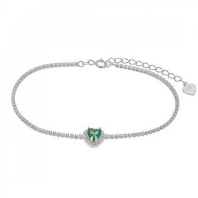 Γυναικειο ασημενιο βραχιολι Prince Silvero λευκη ριβιερα με ροζετα καρδια με emerald πετρα λευκα ζιργκον 3A-BR630-1E