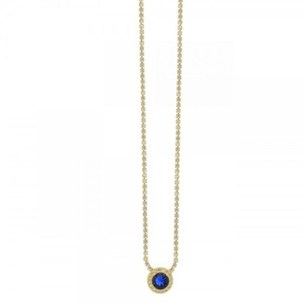 Aσημενιο κολιε 925 Prince silvero χρυσο ριβιερα ροζετα στρογγυλη με χρωμα blue sapphire 1,2mm 3A-KD627-3M