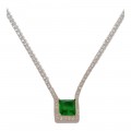 Aσημενιο κολιε 925 Prince silvero λευκο ριβιερα ροζετα τετραγωνη με χρωμα emerald 1,2mm 3A-KD629-1E