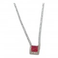 Aσημενιο κολιε 925 Prince silvero λευκο ριβιερα ροζετα τετραγωνη με χρωμα ruby 1,2mm 3A-KD629-1R