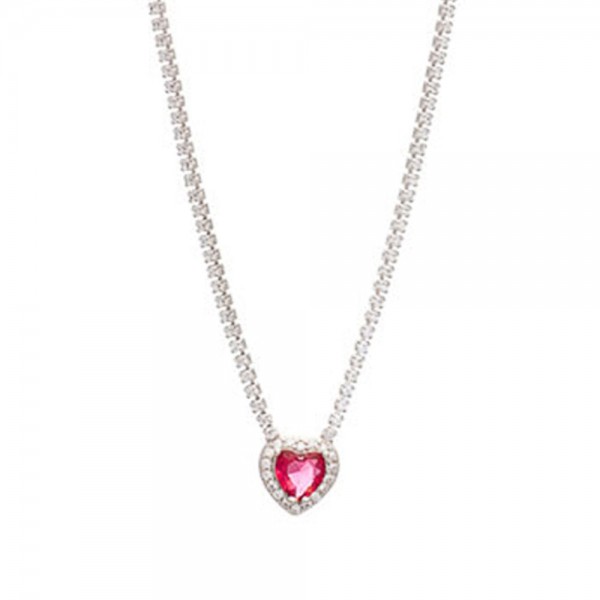 Aσημενιο κολιε 925 Prince silvero λευκο ριβιερα ροζετα καρδια με χρωμα ruby 1,2mm 3A-KD630-1R