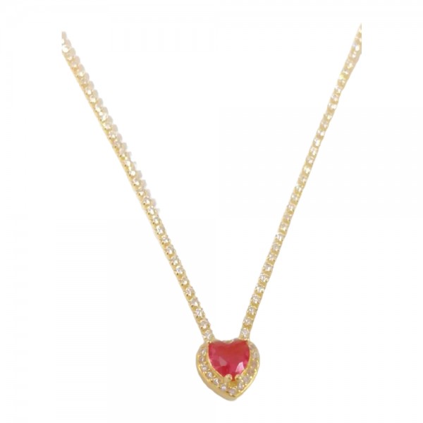Aσημενιο κολιε 925 Prince silvero χρυσο ριβιερα ροζετα καρδια με χρωμα ruby 1,2mm 3A-KD630-3R