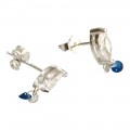 Ασημένια σκουλαρίκια Prince silvero Ασημι καρφωτα με οβαλ πετρα λευκη και κρεμαστη Blue Sapphire ζιργκον