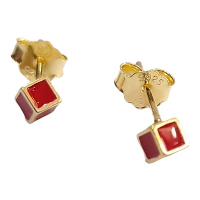 Γυναικεια ασημενια 925 σκουλαρικια Prince silvero χρυσο με κοκκινο σμαλτο 3A-SC637-3R