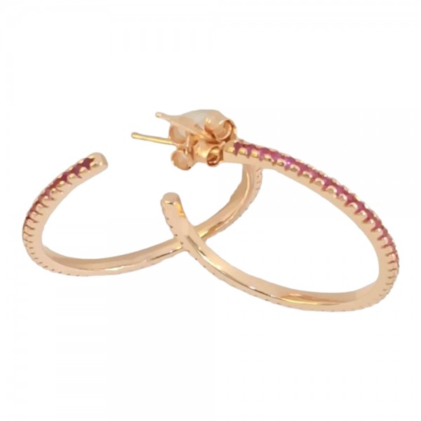 Ασημένια σκουλαρίκια Prince silvero Ροζ χρυσο κρικοι με πετρες ρουμπινι
