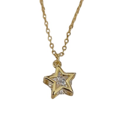 Γυναικειο ασημενιο κολιε 925 Prince silvero με μικρο χρυσο αστερι λευκα ζιργκον 8a-kd219-3