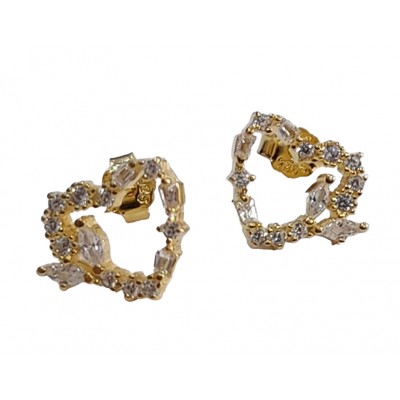 Γυναικεια ασημενια 925 σκουλαρικια Prince silvero χρυσο σχεδιο καρδια με λευκα ζιργκον 0,9x1,5cm