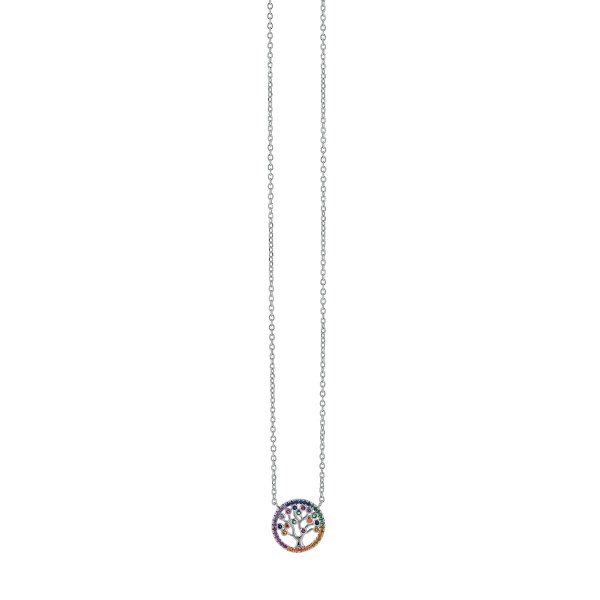 Γυναικειο κολιε Prince Silvero κυκλος δεντρο ζωης πολυχρωμ. πετρες 9B-KD121-5 45cm
