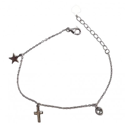 Γυναικειο ασημενιο 925 βραχιολι Prince silvero ασημι με σταυρο και αστερι 9a-br177-1