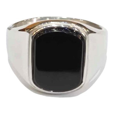 Ανδρικο Δαχτυλιδι ONE από ανοξειδωτο ατσαλι με ορθογωνια μαύρη πέτρα HR7228