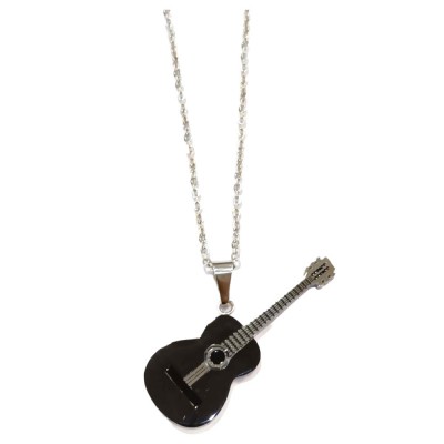 Κολιέ ONE Κλασσική κιθάρα σε μαύρο - ασημί χρώμα από ανοξείδωτο ατσάλι JK-SP1187
