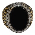 Ανδρικο Δαχτυλιδι ONE από ανοξειδωτο ατσαλι με σκαλίσματα και οβάλ μαύρη πέτρα σε χρυσό και ασημί χρώμα JK-SR736