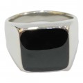 Ανδρικο Δαχτυλιδι ONE από ανοξειδωτο ατσαλι με ορθογώνια μαύρη πέτρα σε ασημί χρώμα JK-SR874
