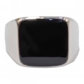 Ανδρικο Δαχτυλιδι ONE από ανοξειδωτο ατσαλι με ορθογώνια μαύρη πέτρα σε ασημί χρώμα JK-SR874