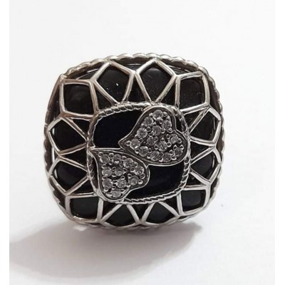 Γυναικειο δαχτυλιδι ONE ασημι 925 επιπλατινωμενο ασπρες και μαυρες πετρες ζιργκον ΝΟΥΜΕΡΟ 56 RG3763