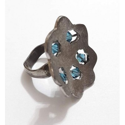 Γυναικειο δαχτυλιδι ONE ασημι 925 επιπλατινωμενο με γαλαζιο χρωμα πετρες ζιργκον ΝΟΥΜΕΡΟ 53 RG3768